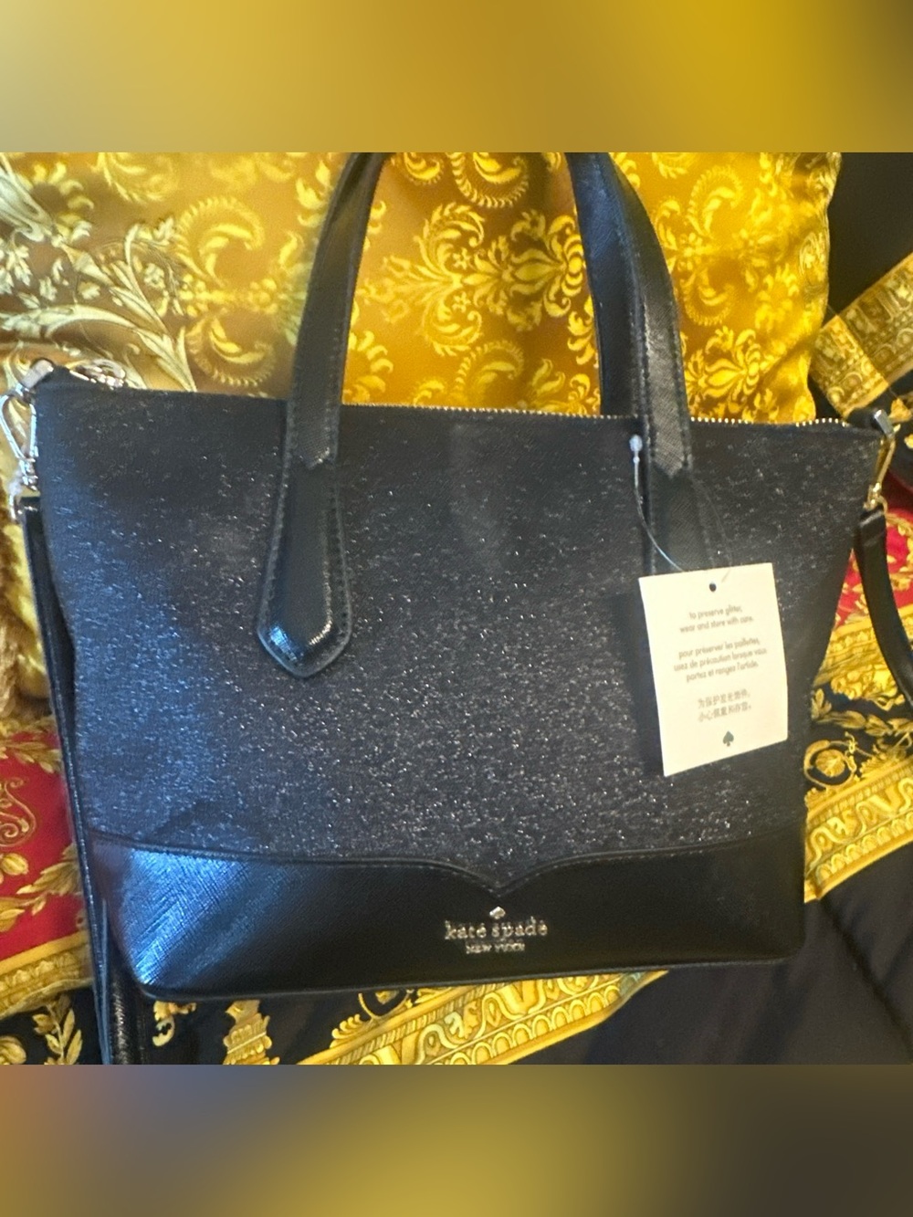 kate spade Black Lola Small Glitter Bag NWT